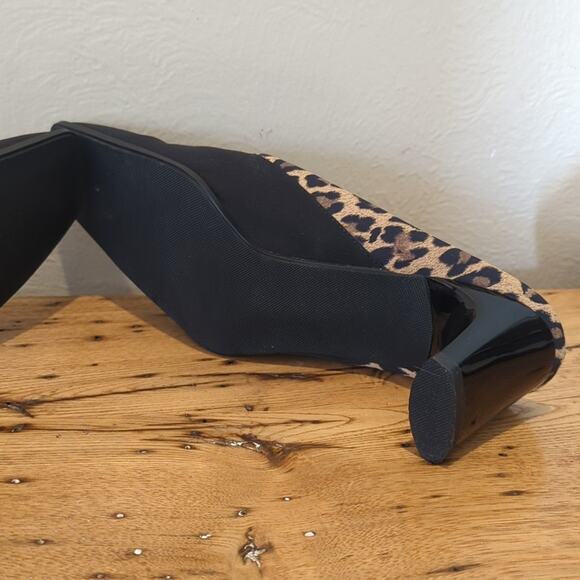Naturalizer Black Fabric Mule w/ Animal Print Trim & Patent Leather Heels Sz 8.5 - Picture 7 of 9